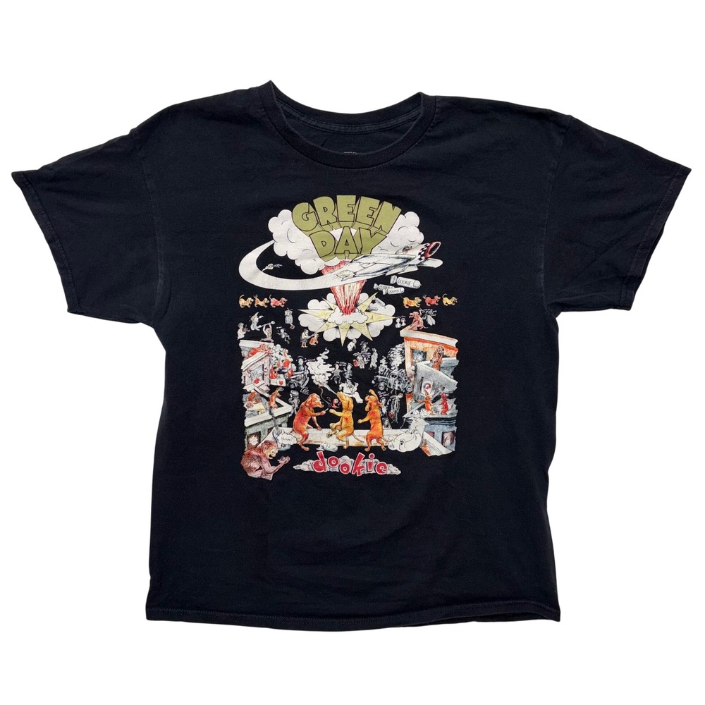 Green Day Dookie Graphic T-Shirt Mens Large Black Punk Rock Band Tee L